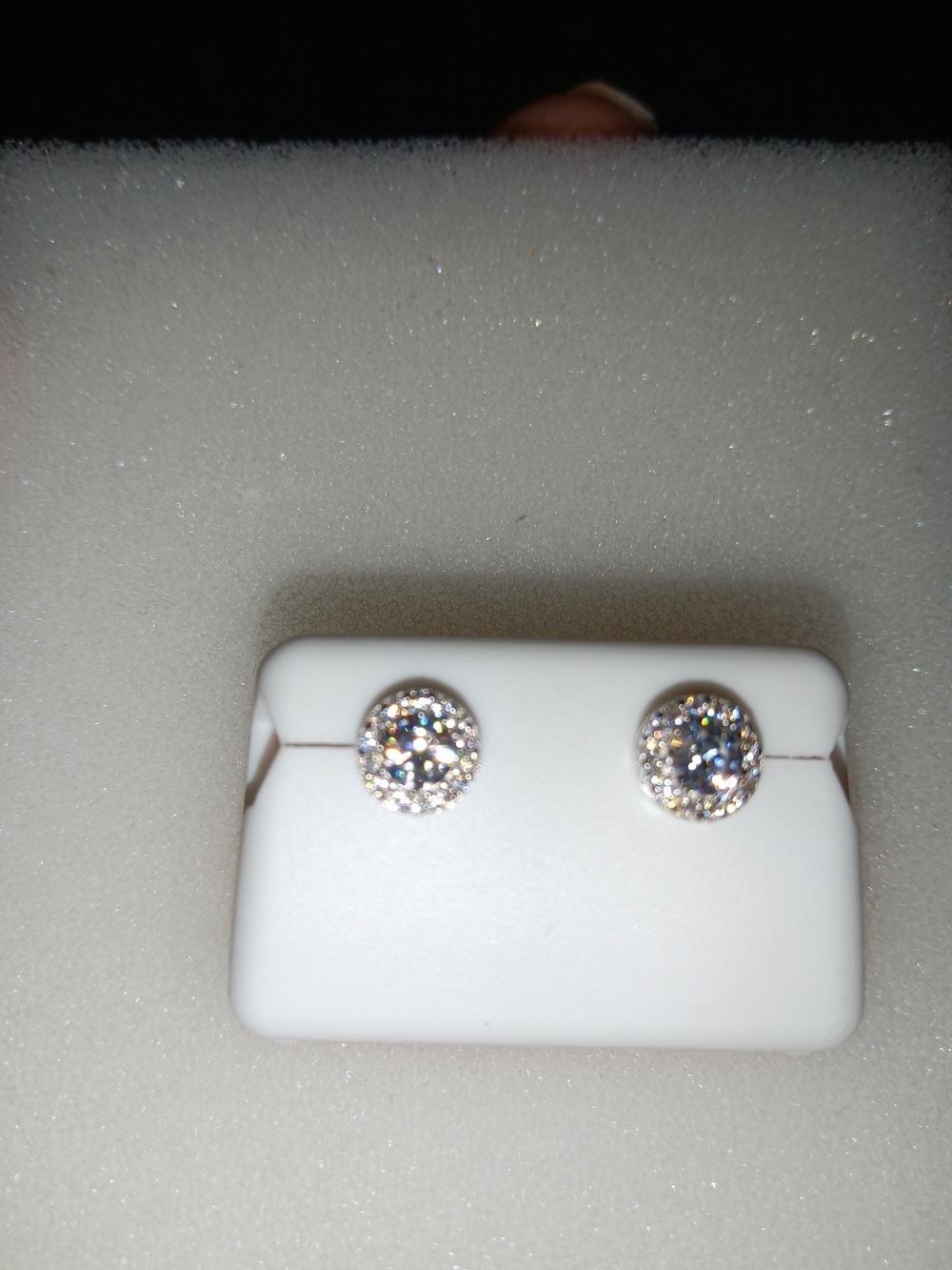Sparkling Halo Round Stud Earrings - White